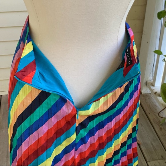 Vintage Rainbow Striped Maxi Skirt Asymmetric Petite Small SP Chiffon small Flaw - Picture 9 of 12
